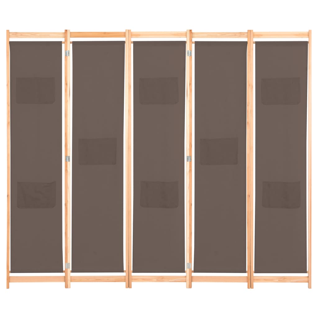 Cloison de séparation 5 panneaux Marron 200 x 170 x 4 cm Tissu XIOS