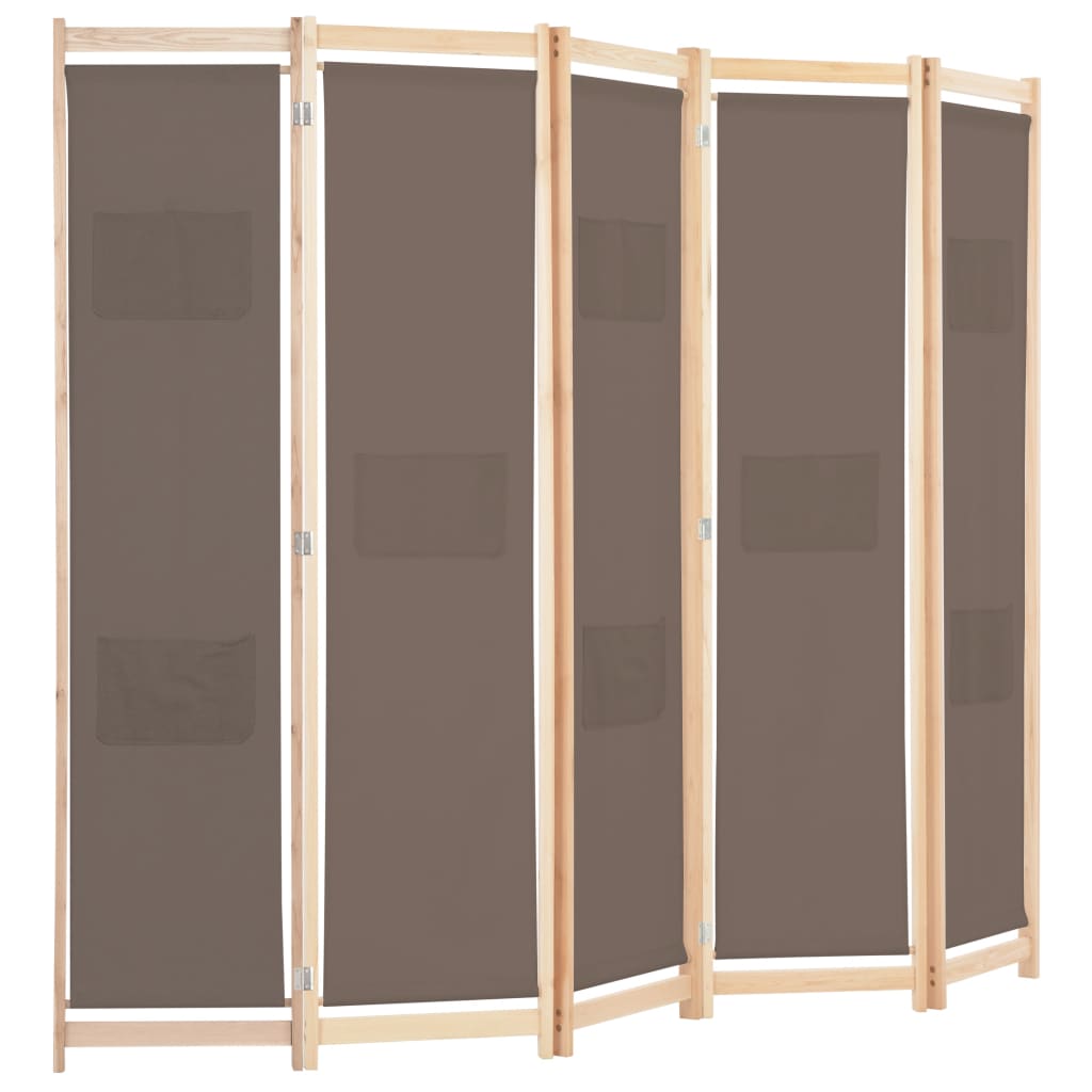 Cloison de séparation 5 panneaux Marron 200 x 170 x 4 cm Tissu XIOS