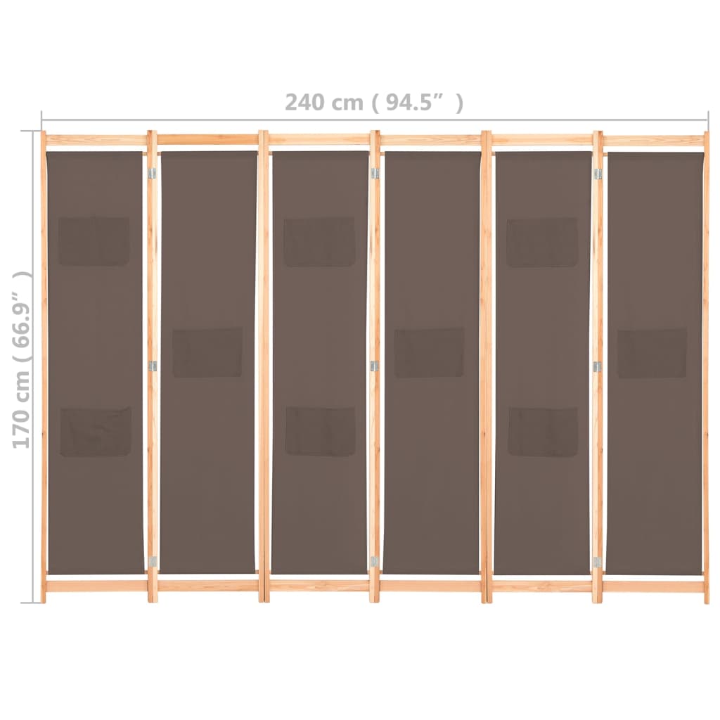 Cloison de séparation 6 panneaux Marron 240 x 170 x 4 cm Tissu - XIOS