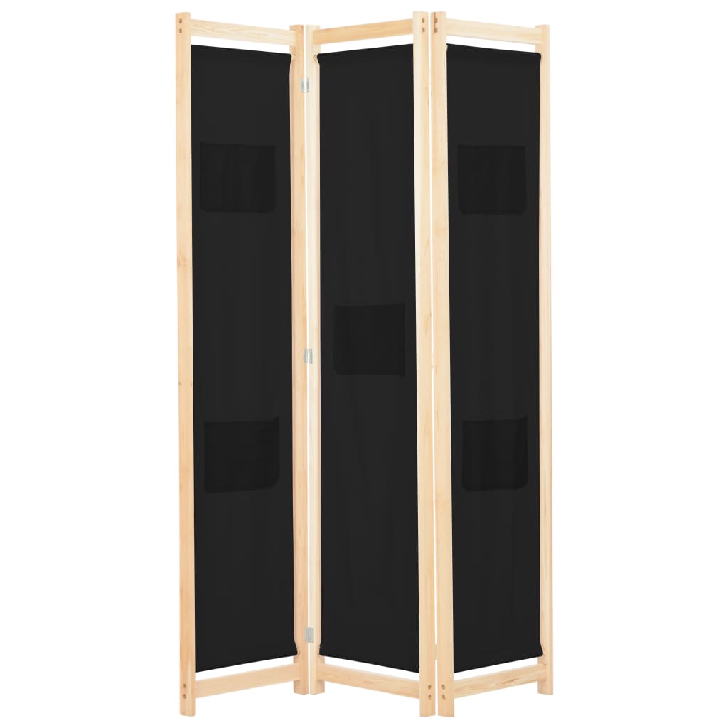 Cloison de séparation 3 panneaux Noir 120x170x4 cm Tissu - XIOS