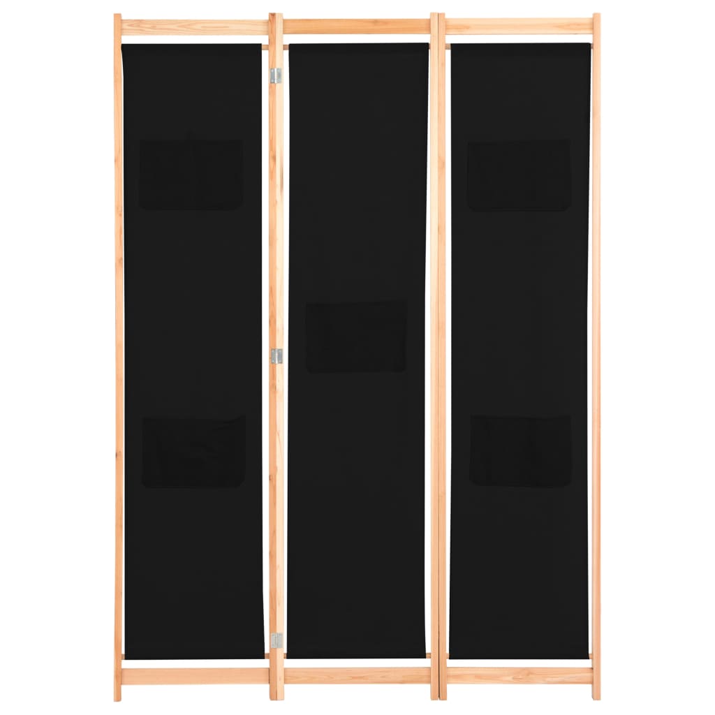 Cloison de séparation 3 panneaux Noir 120x170x4 cm Tissu - XIOS
