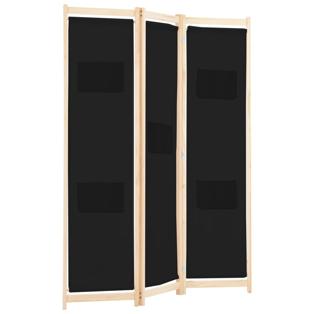 Cloison de séparation 3 panneaux Noir 120x170x4 cm Tissu - XIOS