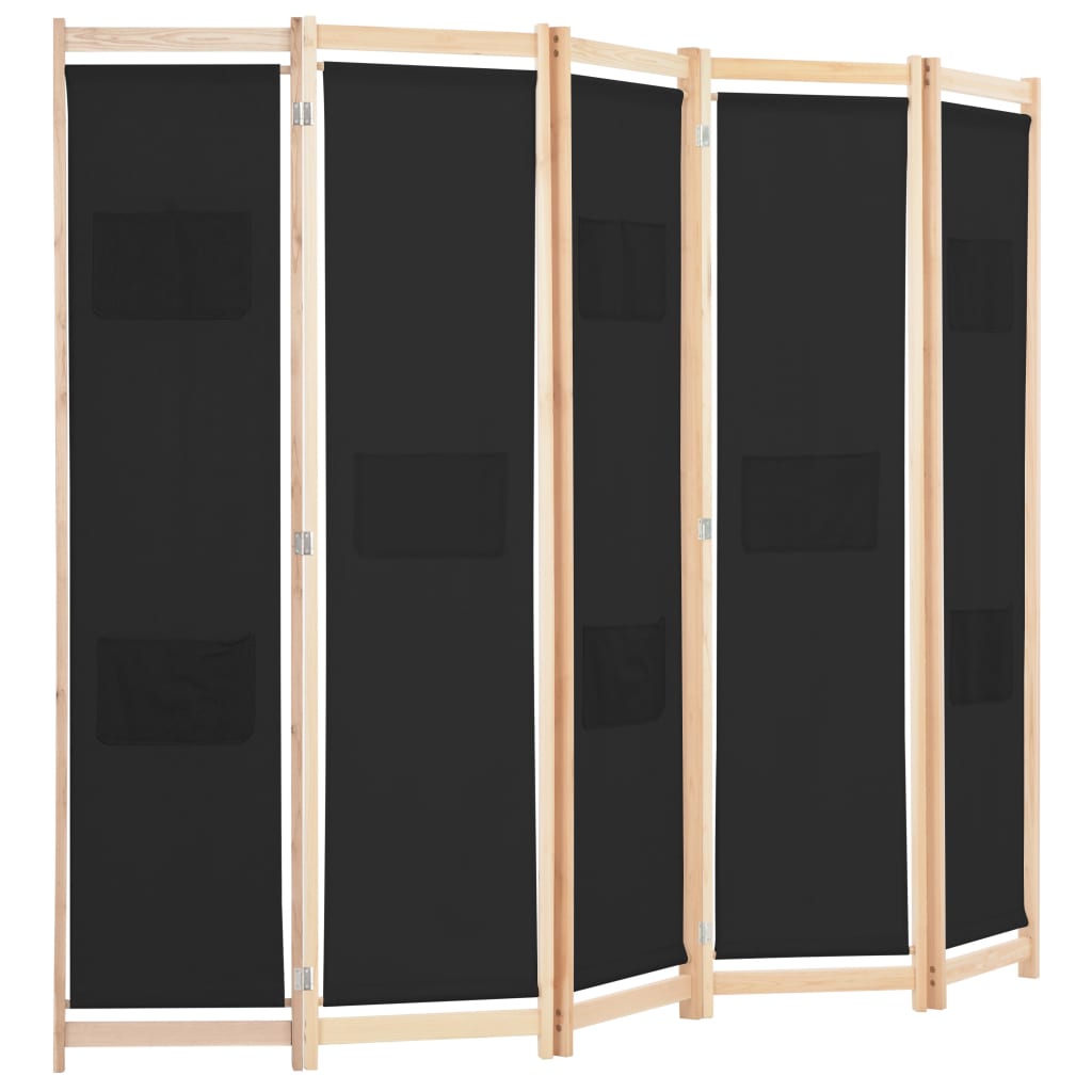 Cloison de séparation 5 panneaux Noir 200 x 170 x 4 cm Tissu - XIOS