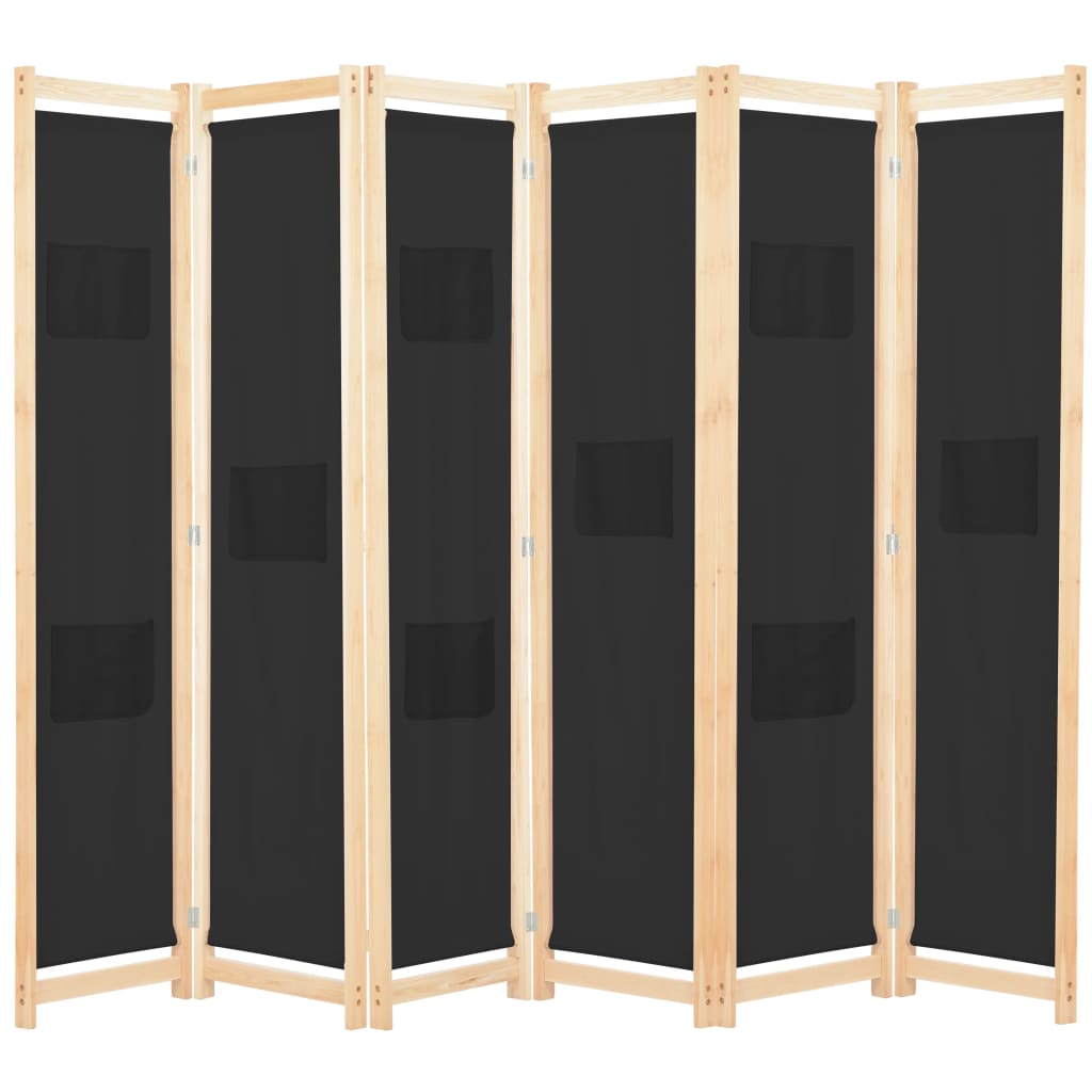 Cloison de séparation 6 panneaux Noir 240 x 170 x 4 cm Tissu XIOS