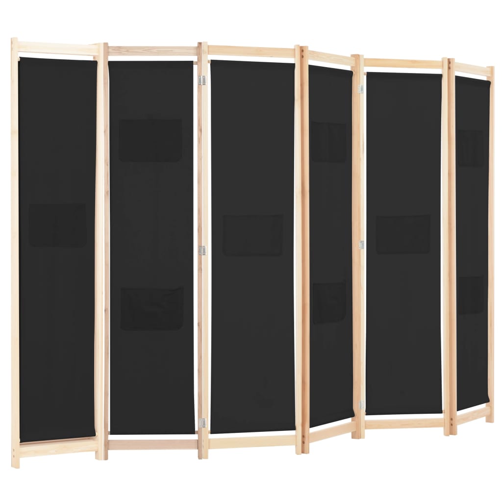 Cloison de séparation 6 panneaux Noir 240 x 170 x 4 cm Tissu - XIOS