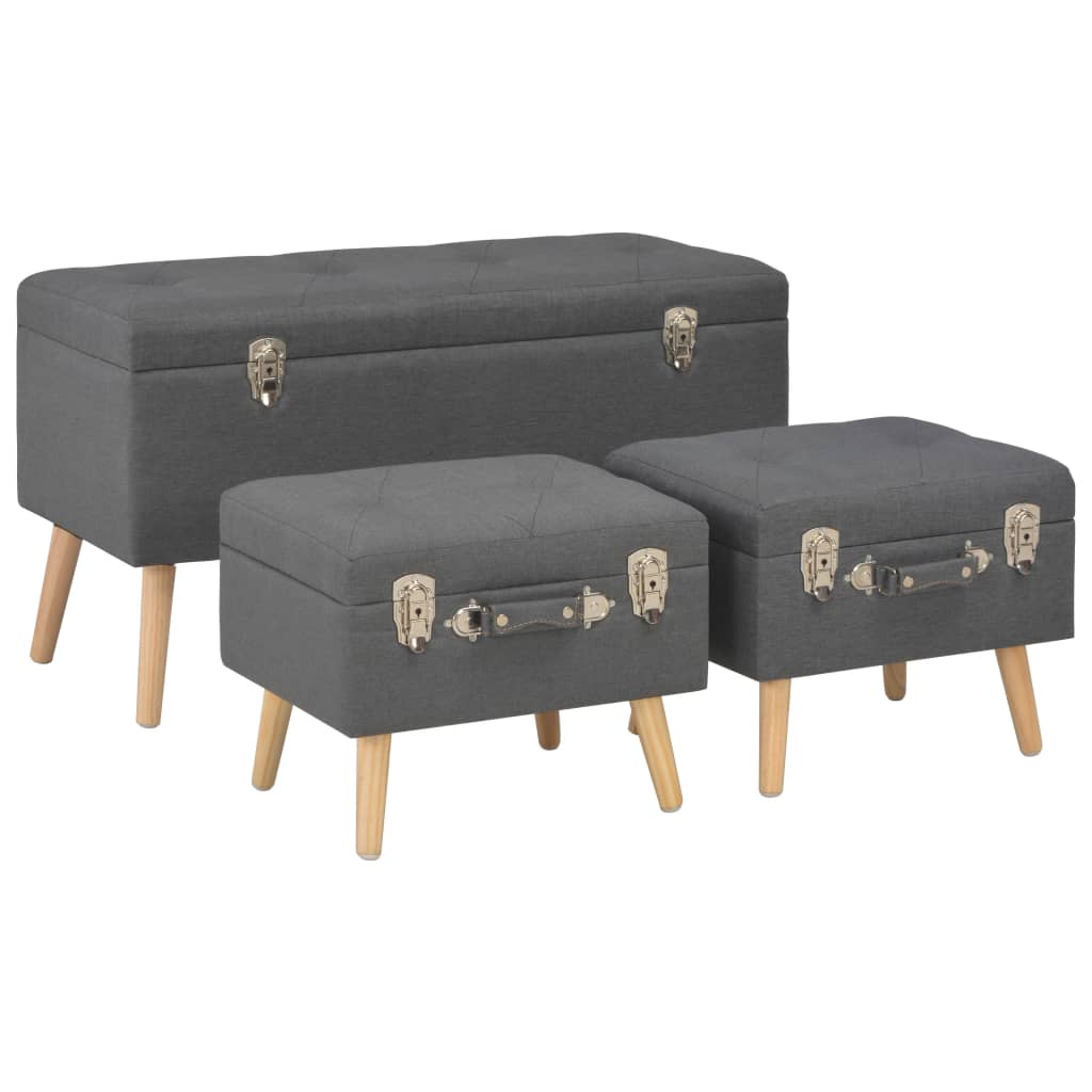 Tabourets de rangement lot de 3 Gris foncé Tissu XIOS