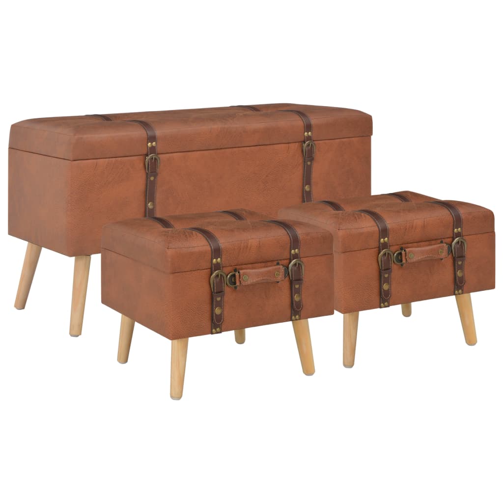 Tabourets de rangement lot de 3 Brun roux Similicuir XIOS
