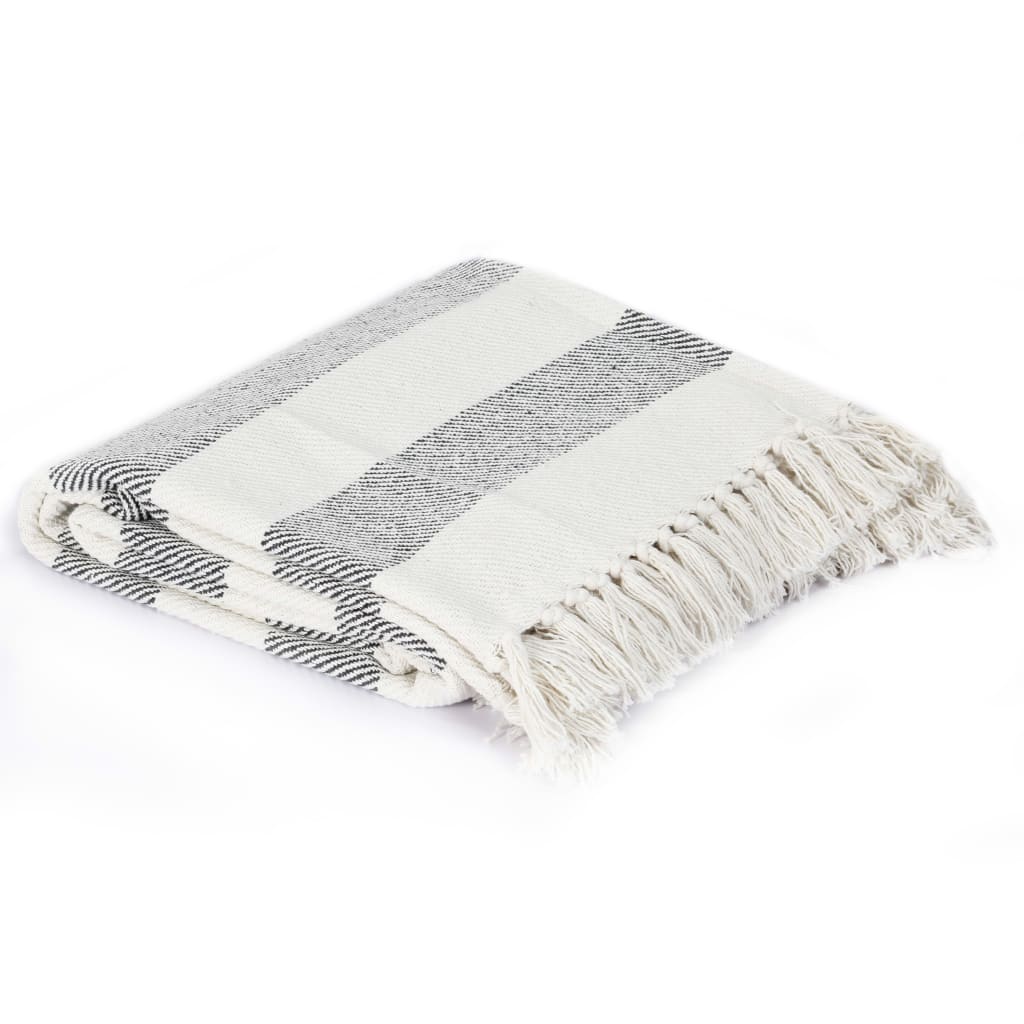Couverture Coton Rayures 220x250 cm Anthracite Couvertures vidaXL