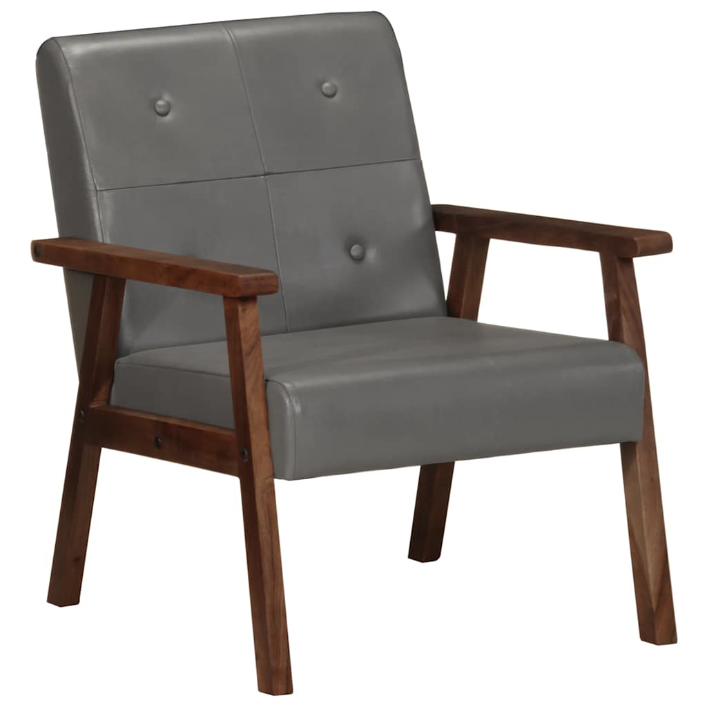Fauteuil gris cuir véritable