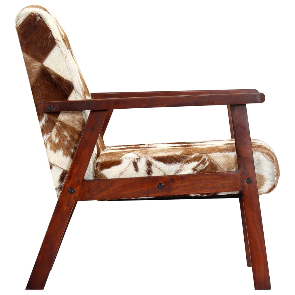 Fauteuil blanc et marron cuir véritable de chèvre - XIOS