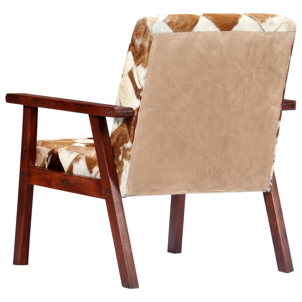 Fauteuil blanc et marron cuir véritable de chèvre - XIOS