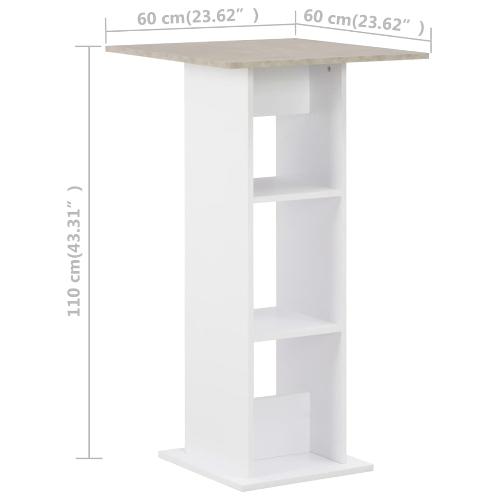 Table de bar Blanc et béton 60x60x110 cm - XIOS