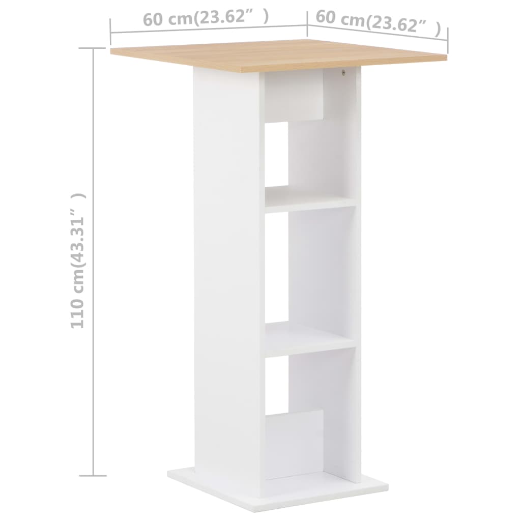 Table de bar Blanc et chêne Sonoma 60x60x110 cm - XIOS