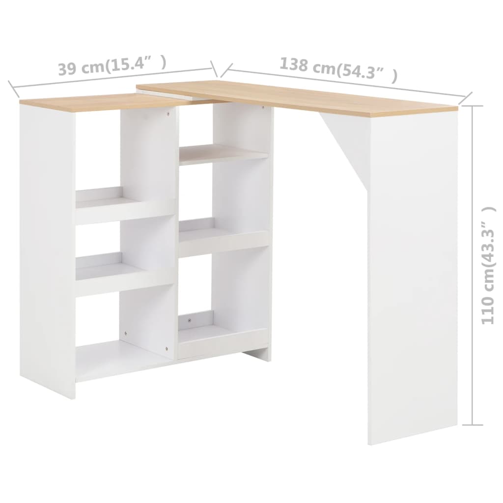 Table de bar avec tablette amovible Blanc 138x39x110 cm - XIOS