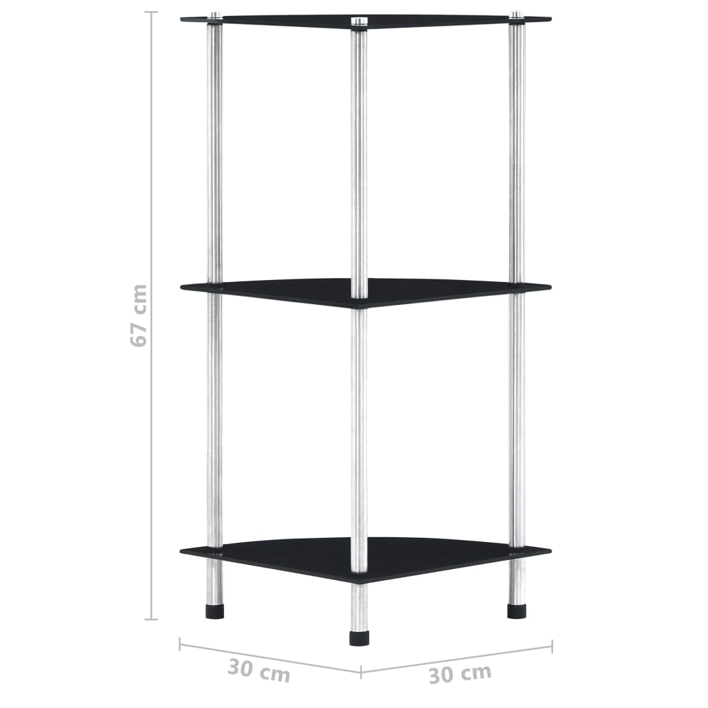 Étagère 3 niveaux Noir 30x30x67 cm Verre trempé - XIOS