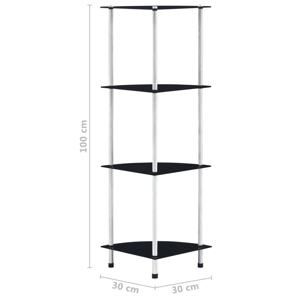 Étagère 4 niveaux Noir 30x30x100 cm Verre trempé - XIOS