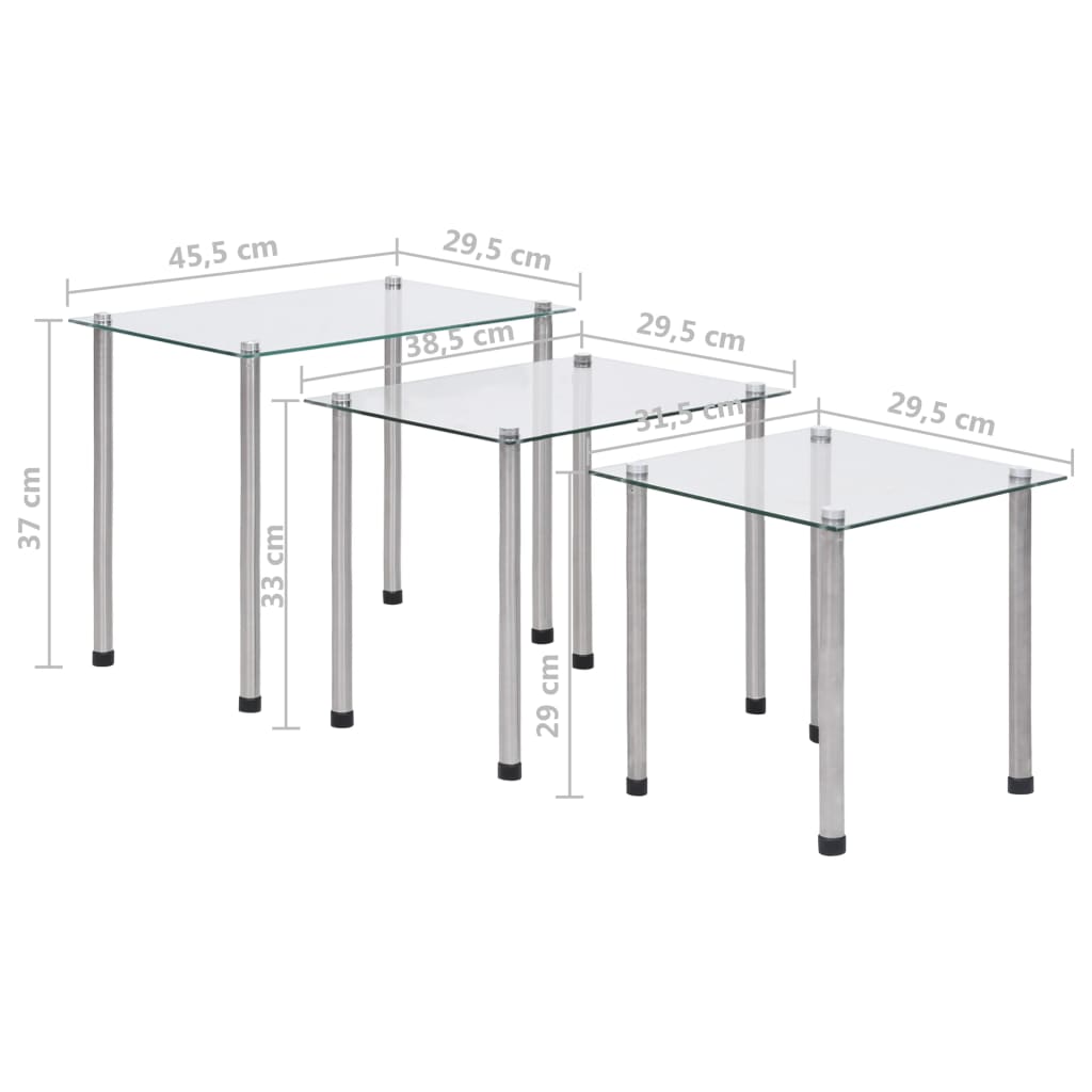 Tables gigognes 3 pcs Transparent Verre trempé - XIOS