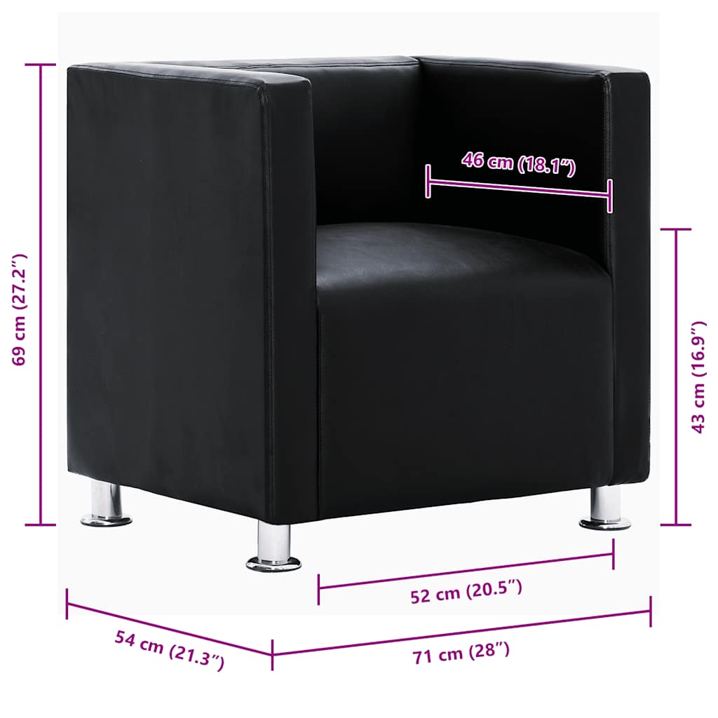 Fauteuil cube noir similicuir - XIOS