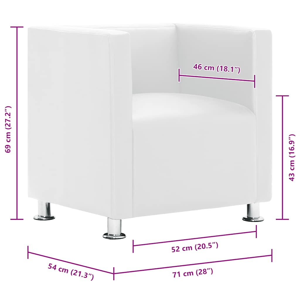 Fauteuil cube blanc simili cuir - XIOS
