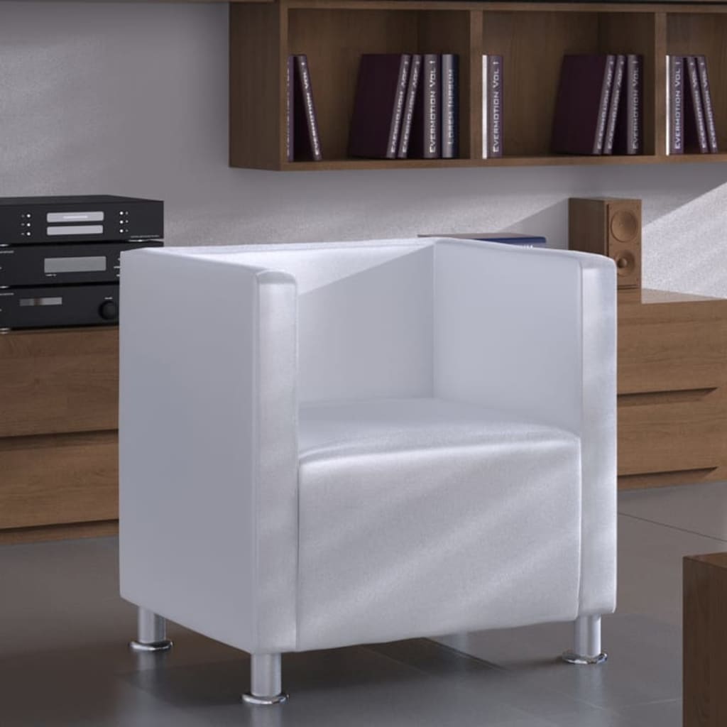 Fauteuil cube blanc simili cuir - XIOS