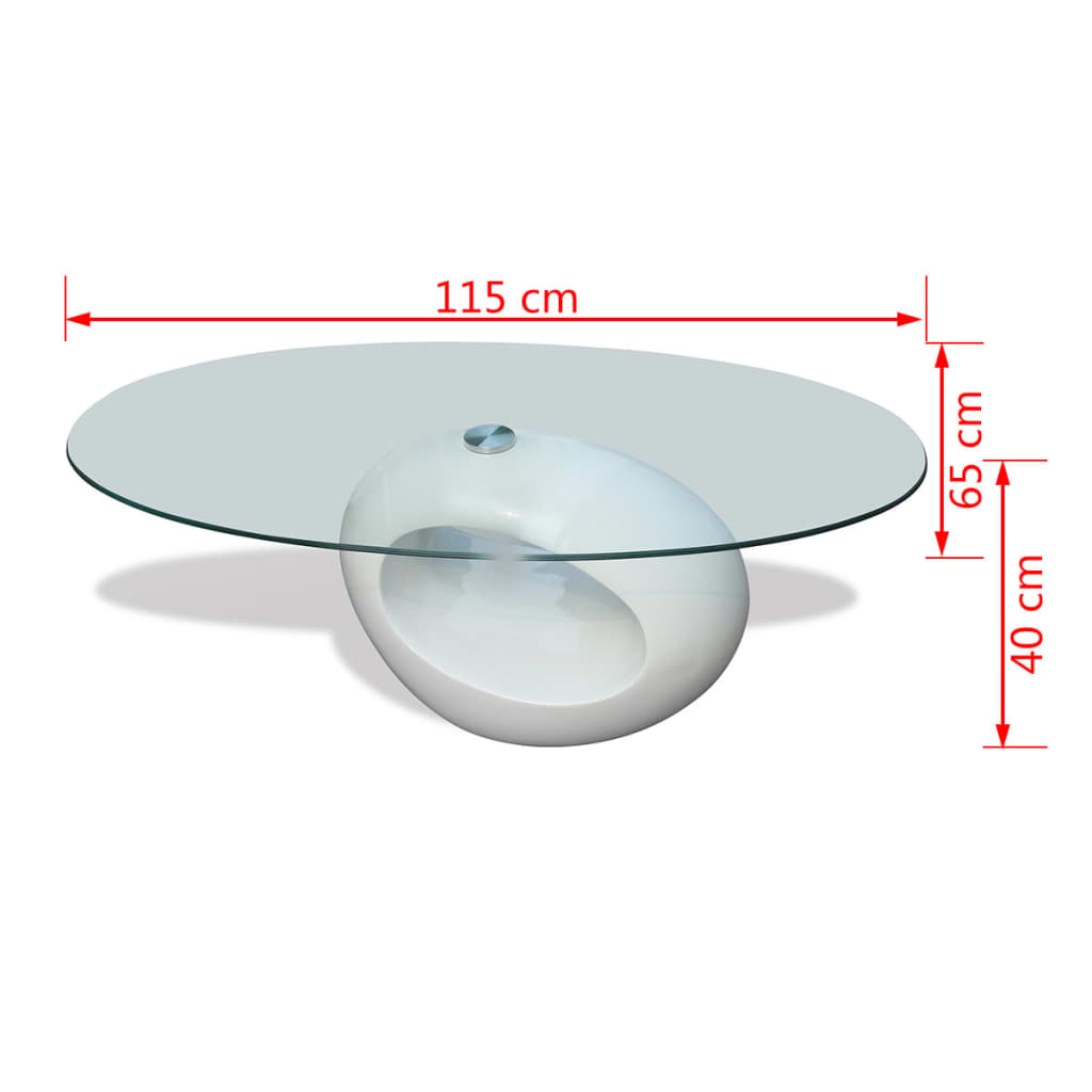 Table basse avec dessus de table en verre ovale Blanc brillant - XIOS