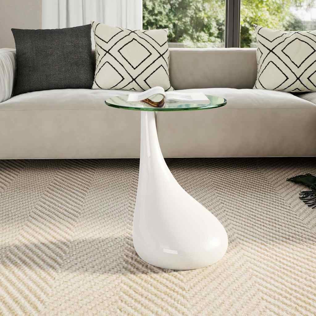 Table basse avec dessus de table en verre rond Blanc brillant - XIOS