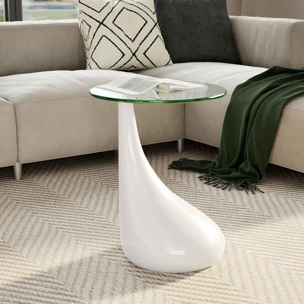 Table basse avec dessus de table en verre rond Blanc brillant - XIOS