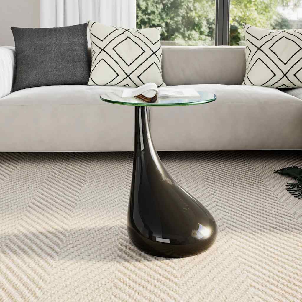 Table basse avec dessus de table en verre rond Noir brillant - XIOS