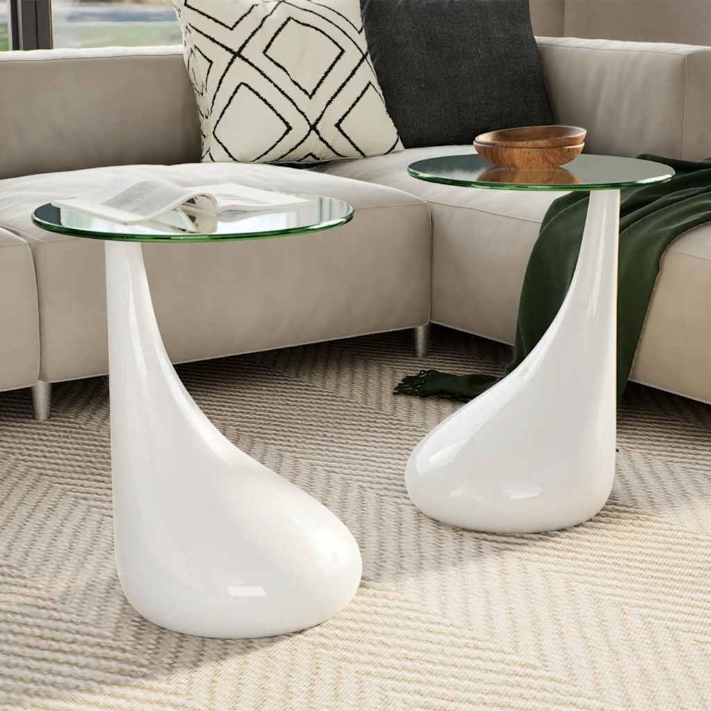 Table basse et dessus de table Verre rond Blanc brillant 2 pcs - XIOS
