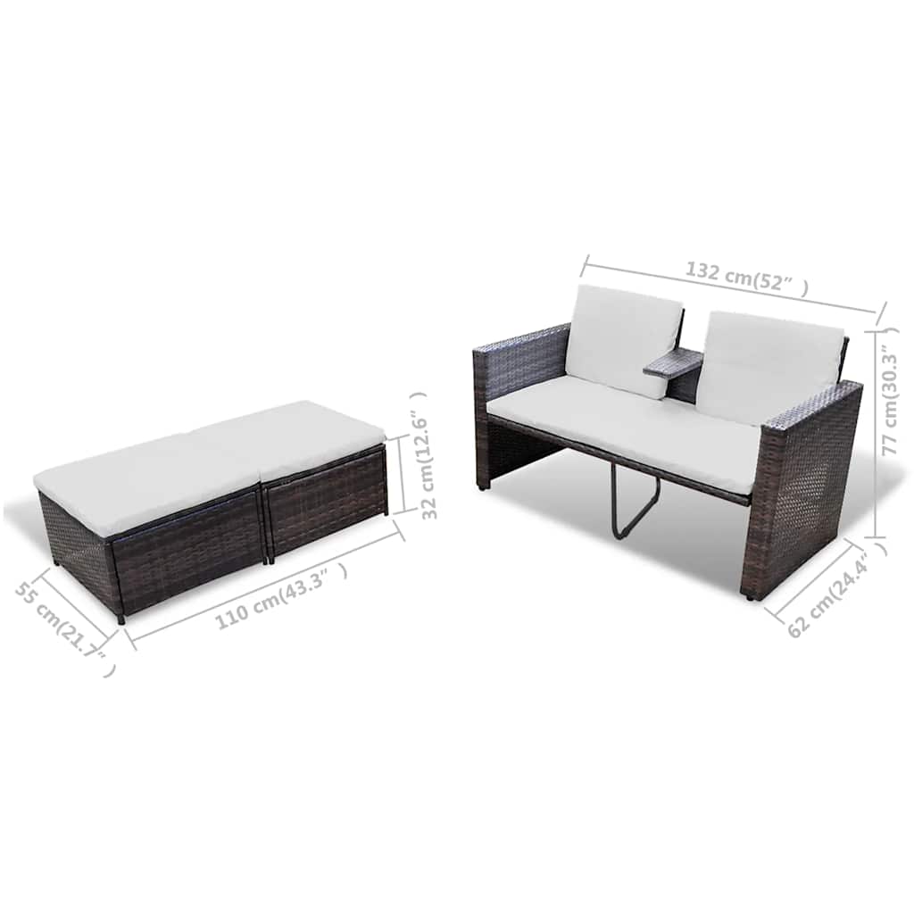 Salon de jardin 4 pcs avec coussins Résine tressée Marron - XIOS