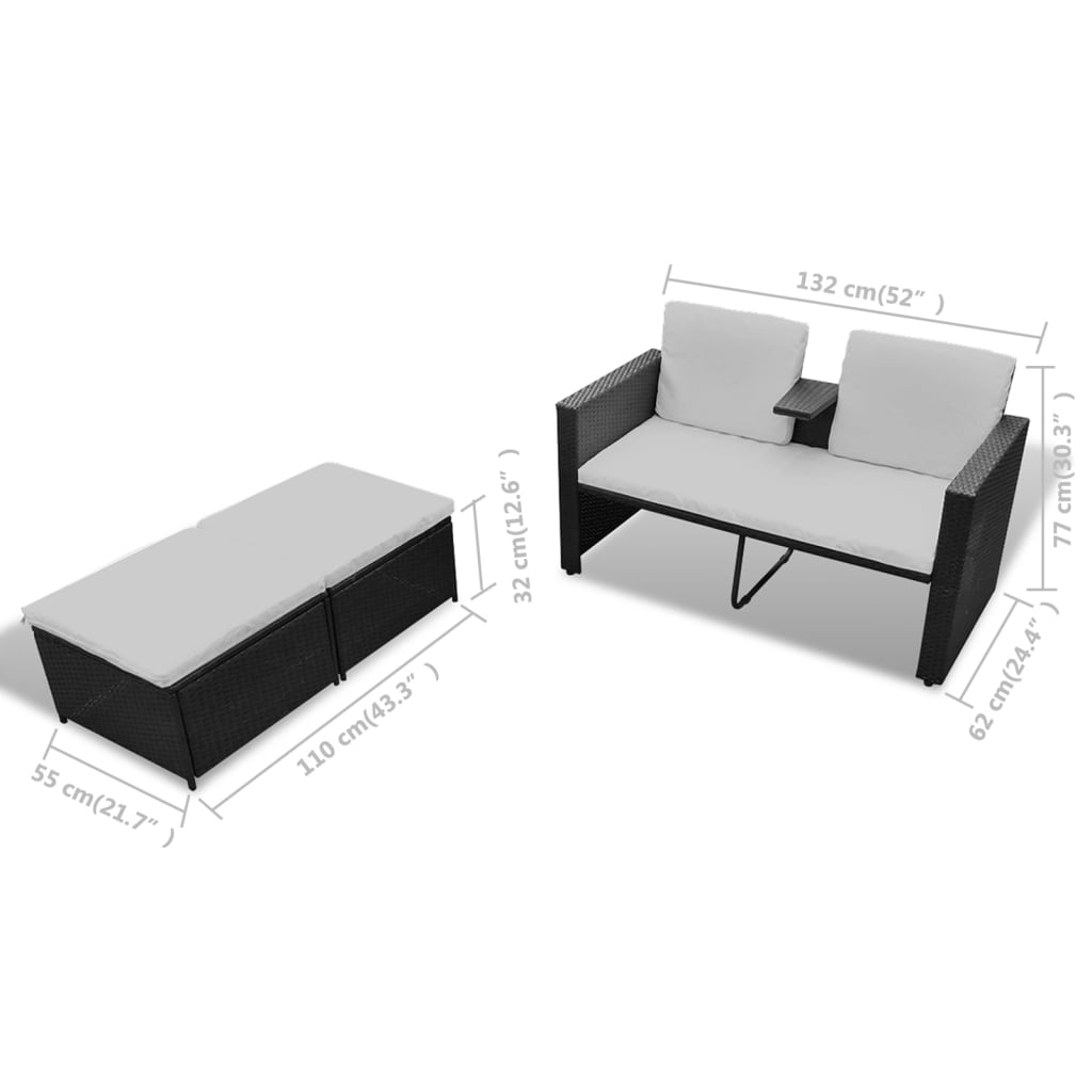 Salon de jardin 4 pcs avec coussins Résine tressée Noir - XIOS