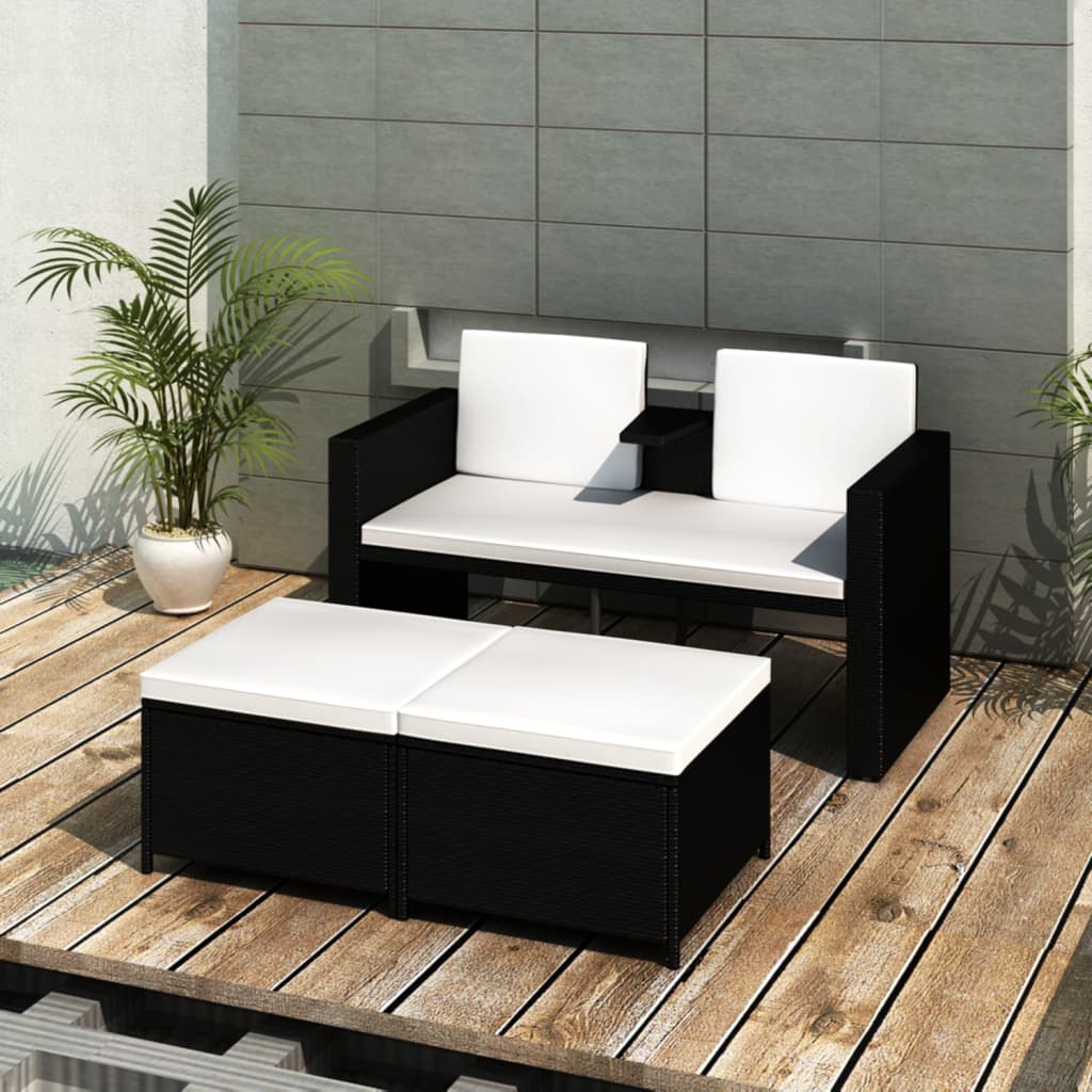 Salon de jardin 4 pcs avec coussins Résine tressée Noir - XIOS