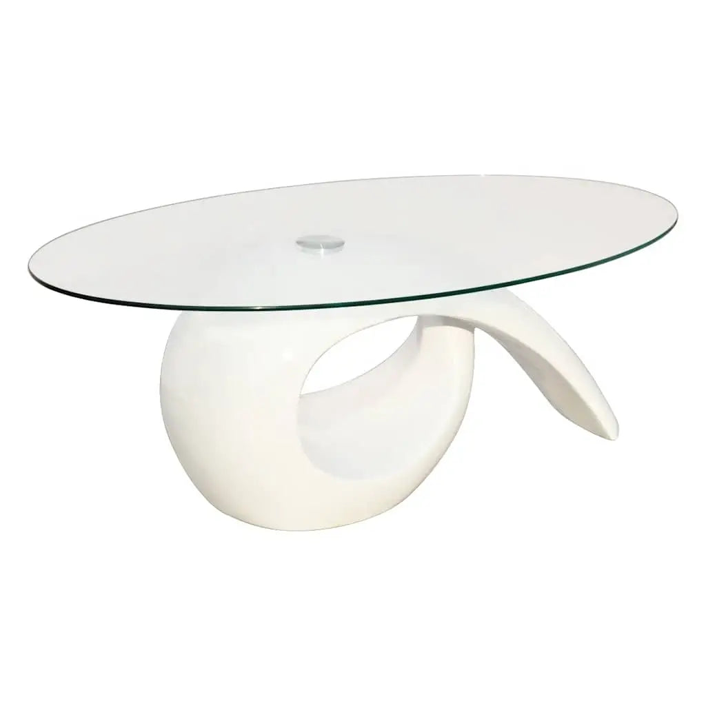Table basse avec dessus de table en verre ovale Blanc brillant - XIOS