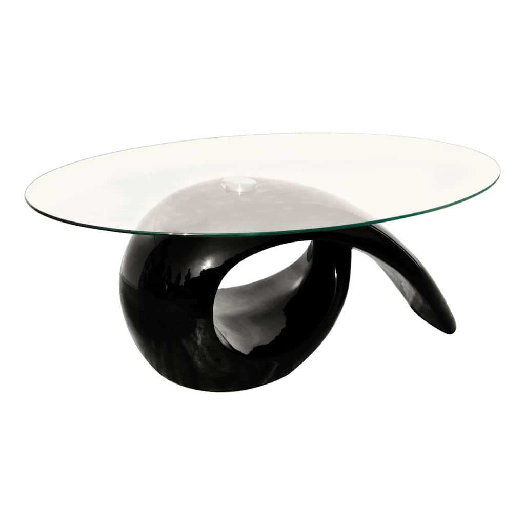 Table basse avec dessus de table en verre ovale Noir brillant - XIOS