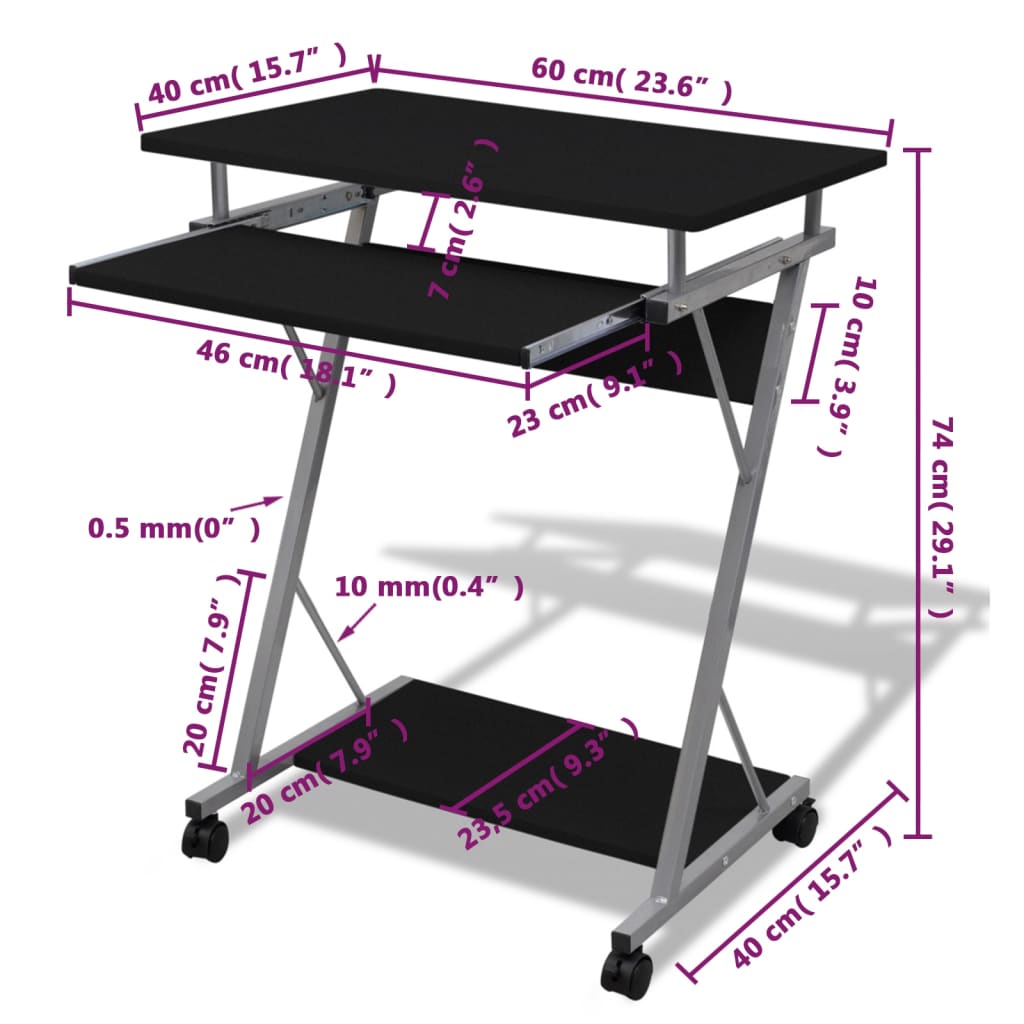 Bureau d'ordinateur compact avec plateau à clavier Noir - XIOS