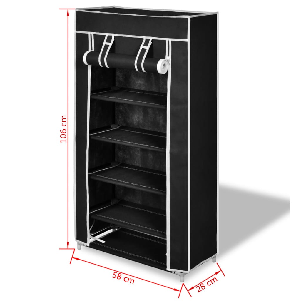 Armoire à chaussures avec housse 58 x 28 x 106 cm Tissu Noir - XIOS