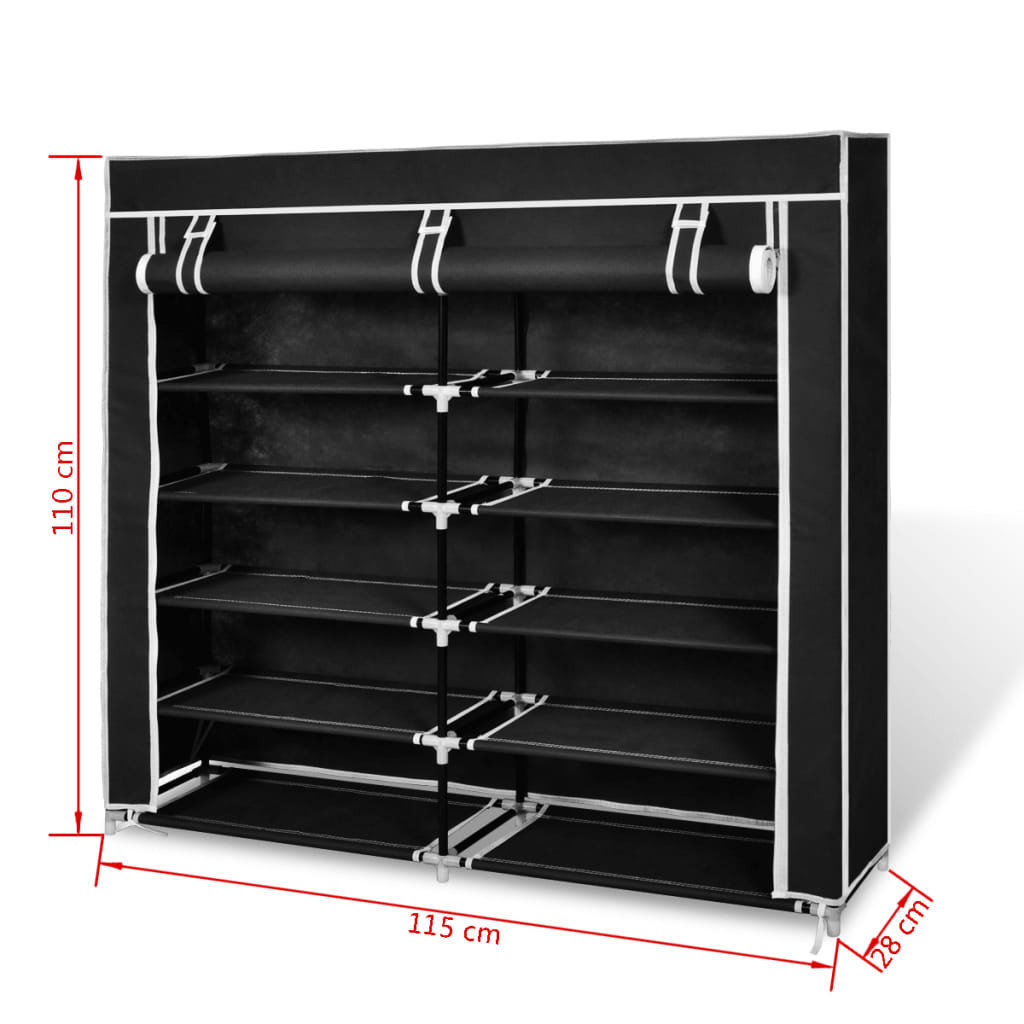 Armoire à chaussures avec housse 115 x 28 x 110cm Tissu Noir - XIOS