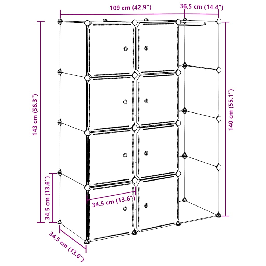 Armoire modulaire 9 compartiments noir et blanc 109x36,5x143 cm - XIOS