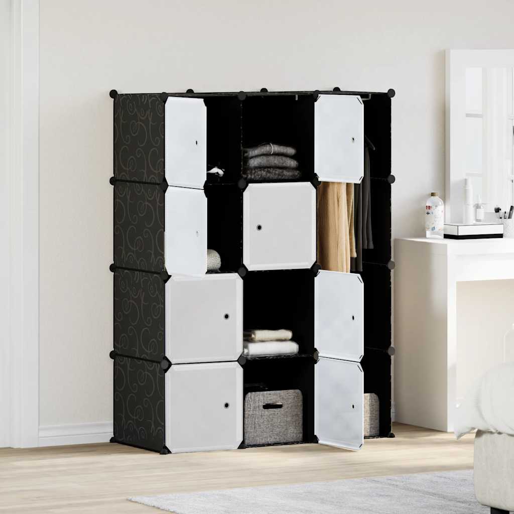 Armoire modulaire 9 compartiments noir et blanc 109x36,5x143 cm - XIOS