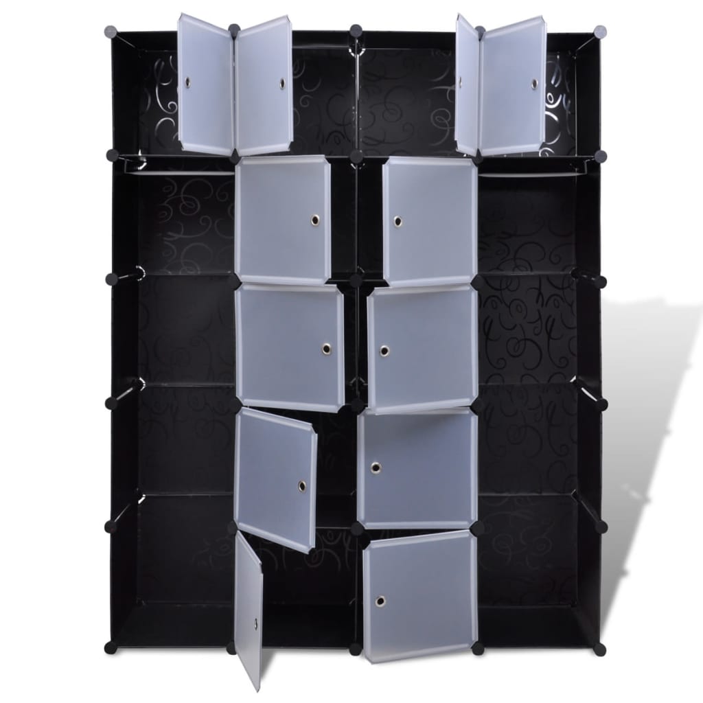 Armoire modulaire 14 compartiments Noir et blanc 37x146x180,5cm - XIOS