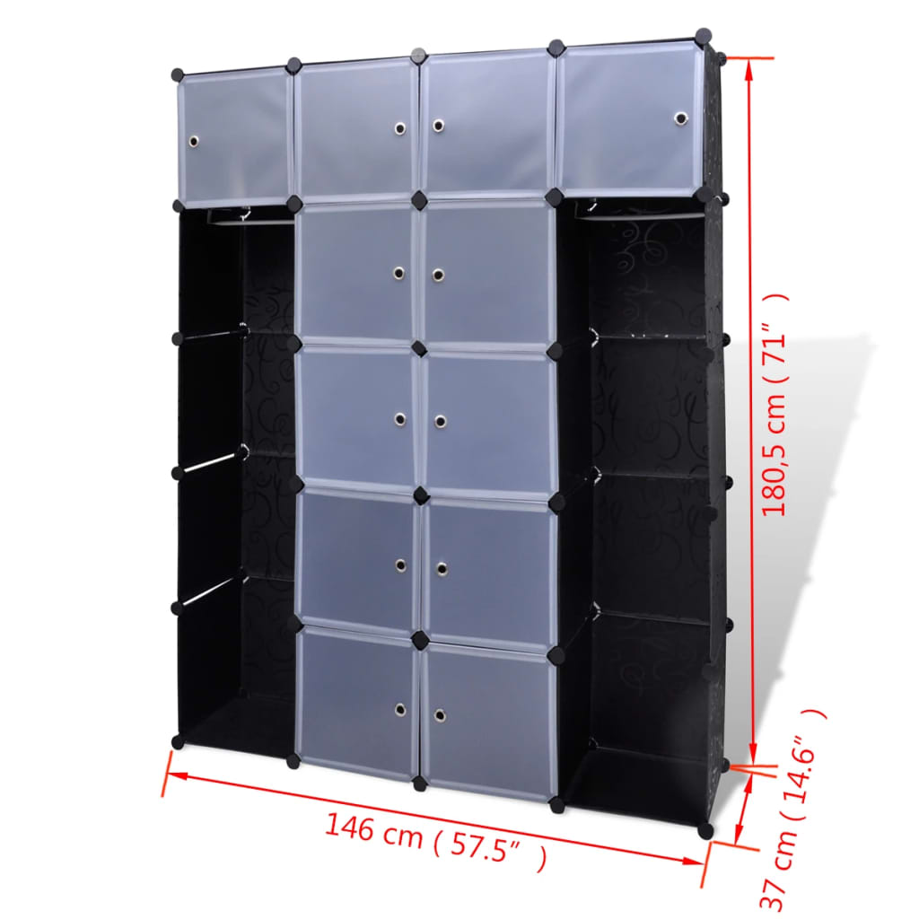 Armoire modulaire 14 compartiments Noir et blanc 37x146x180,5cm - XIOS