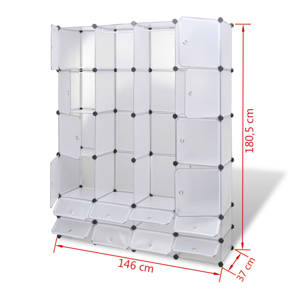 Cabinet modulable avec 18 compartiments blanc 37x146x180,5 cm - XIOS