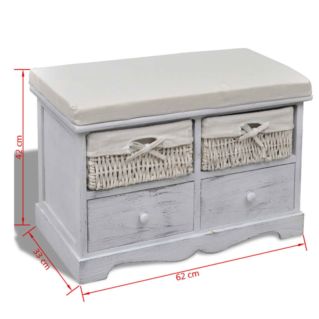Banc de rangement Blanc 62x33x42 cm Bois de paulownia - XIOS