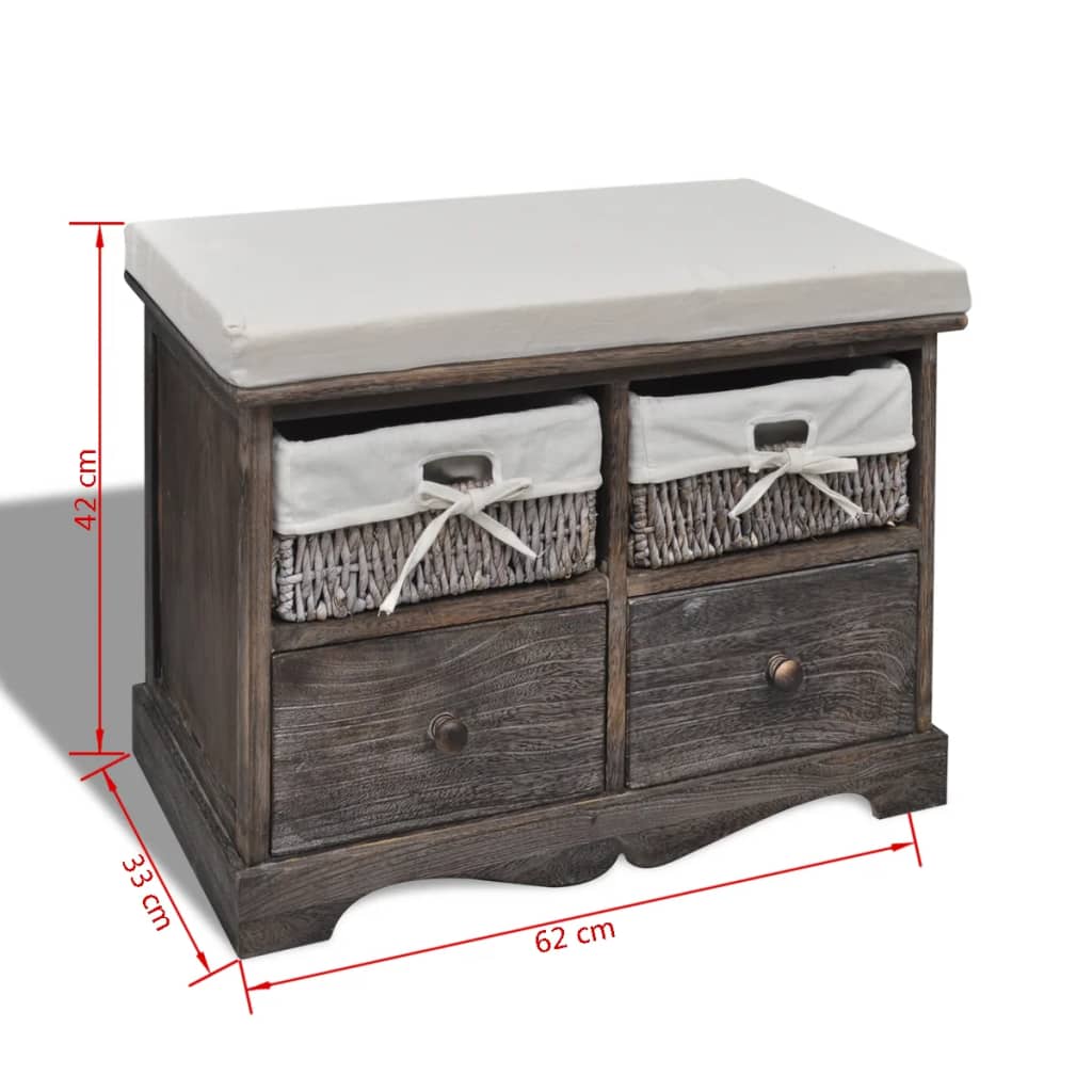 Banc de rangement Marron 62x33x42 cm Bois de paulownia - XIOS