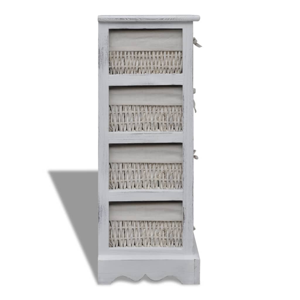 Étagère de rangement en bois 4 paniers en tissage Blanc