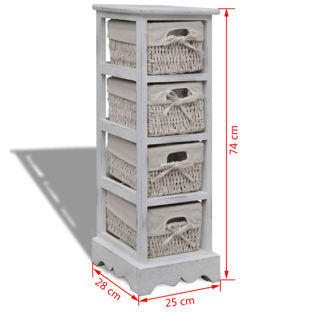 Étagère de rangement en bois 4 paniers en tissage Blanc