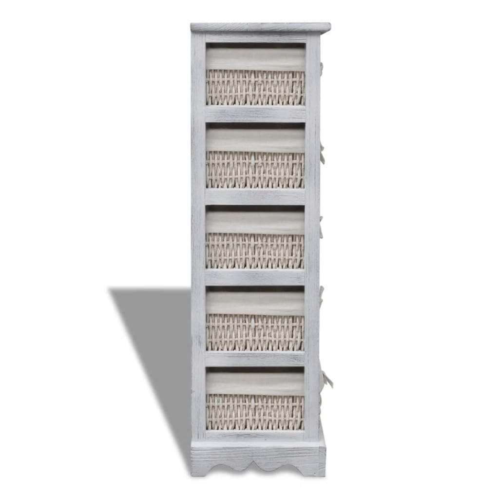 Étagère de rangement en bois 5 paniers en tissage Blanc