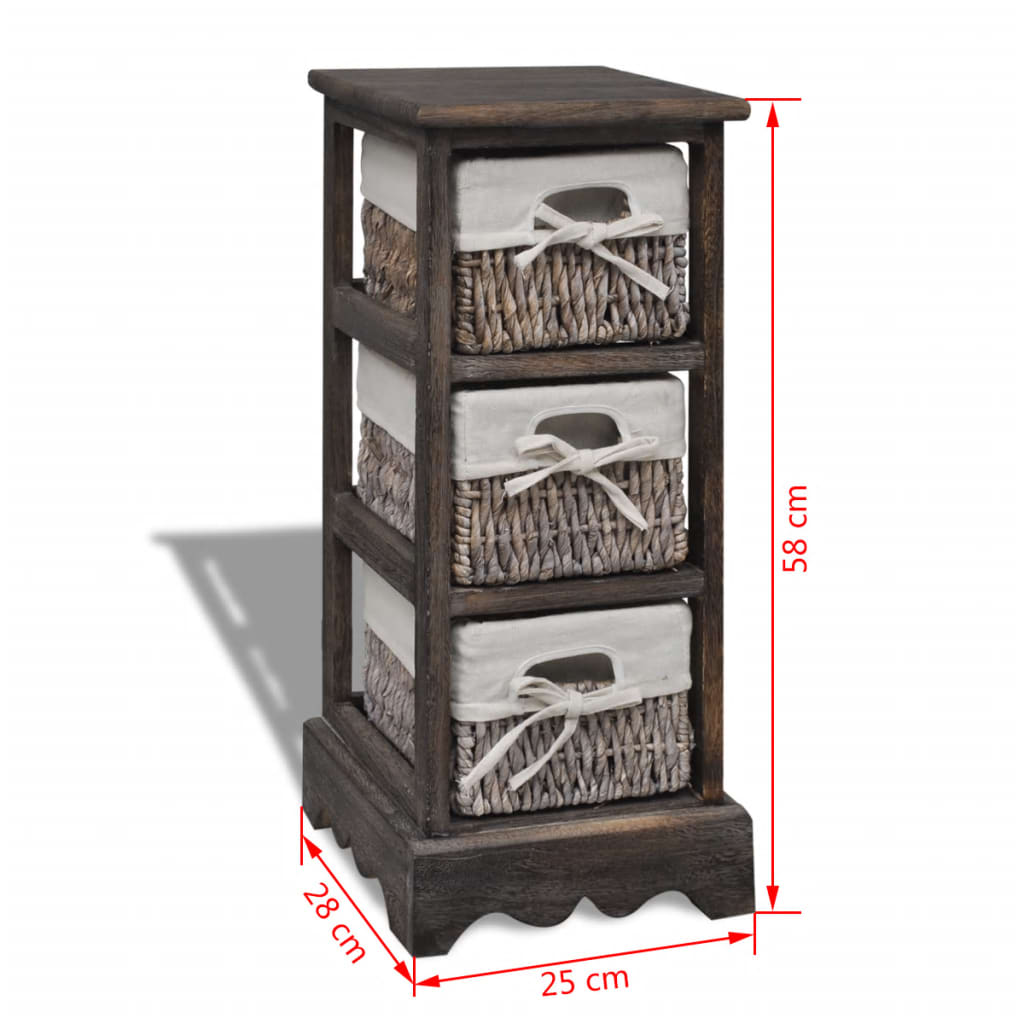 Étagère de rangement Bois Marron 3 paniers en tissage