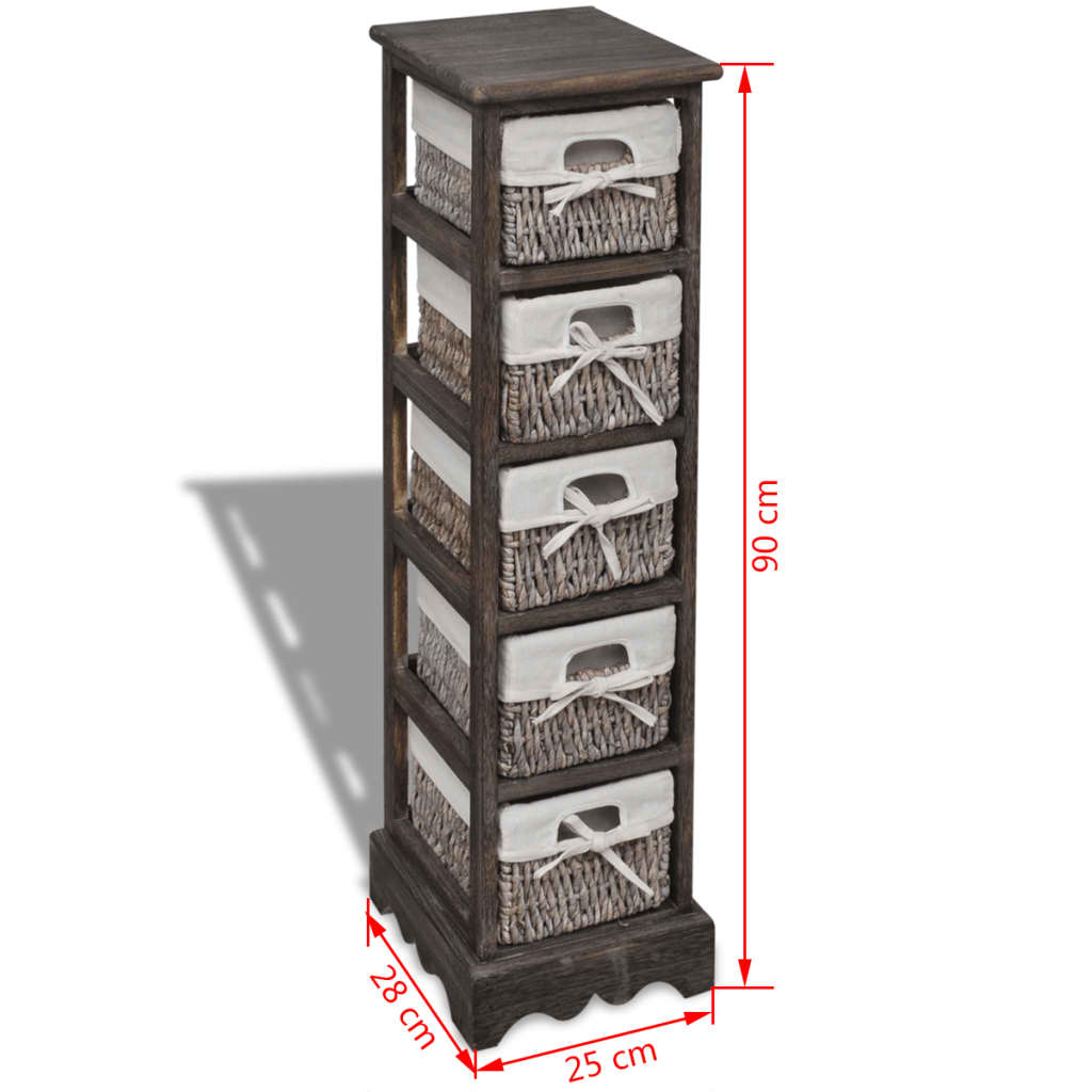 Étagère de rangement en bois 5 paniers en tissage Marron