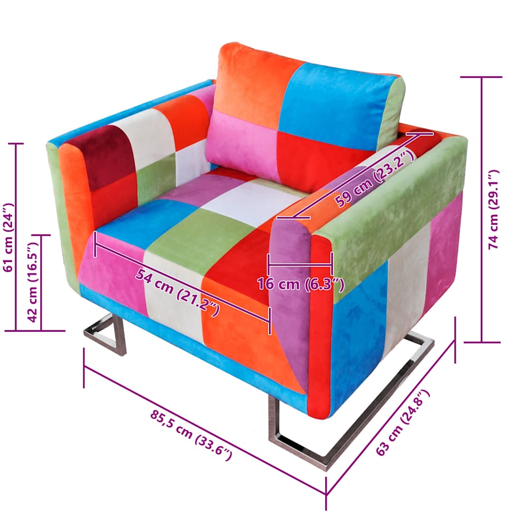 Fauteuil cube avec design de patchwork Chrome Tissu - XIOS